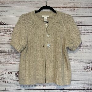 Lucy & Laurel M Angora Rabbit Hair Nylon Wool Short Sleeve Button Cardigan Beige